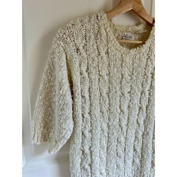 Vintage Women's Short Sleeve Chunky Cable Knit Sweater Size Medium - Picture 2 of 6